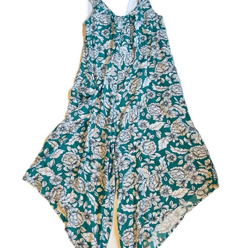 Harlow & Rose Floral Teal White Jumper Romper Easter spring summer women S